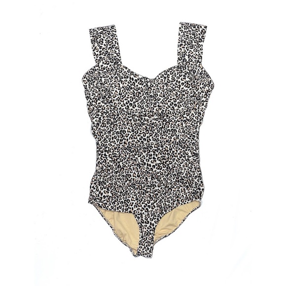 Albion Fit Savannah Black Leopard Ruched Off Shoulder One Piece Swimsuit Size XL - Picture 2 of 5